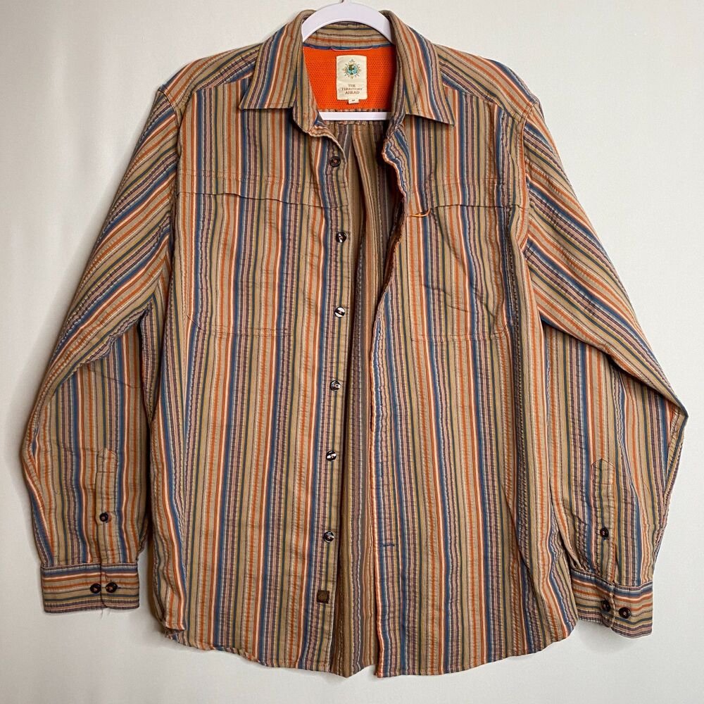 VTG The Territory Ahead Button Front Shirt Stripe Lightweight LS GORP Mens M
